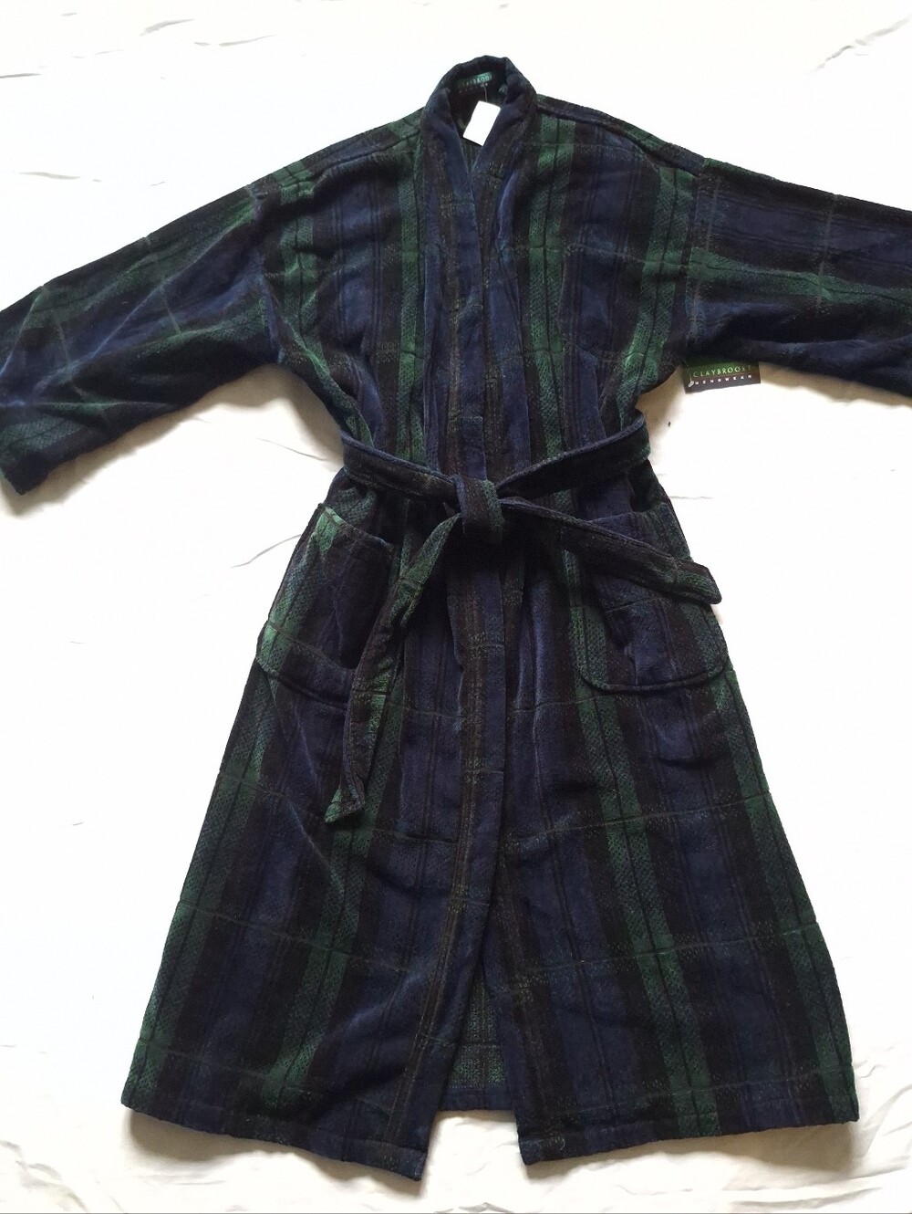 VTG Claybrooke Menswear Plaid Bathrobe One Size 100% Turkish Cotton NWT